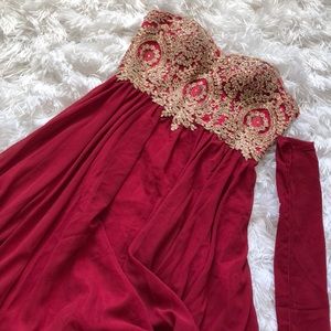 Strapless, bejeweled prom dress